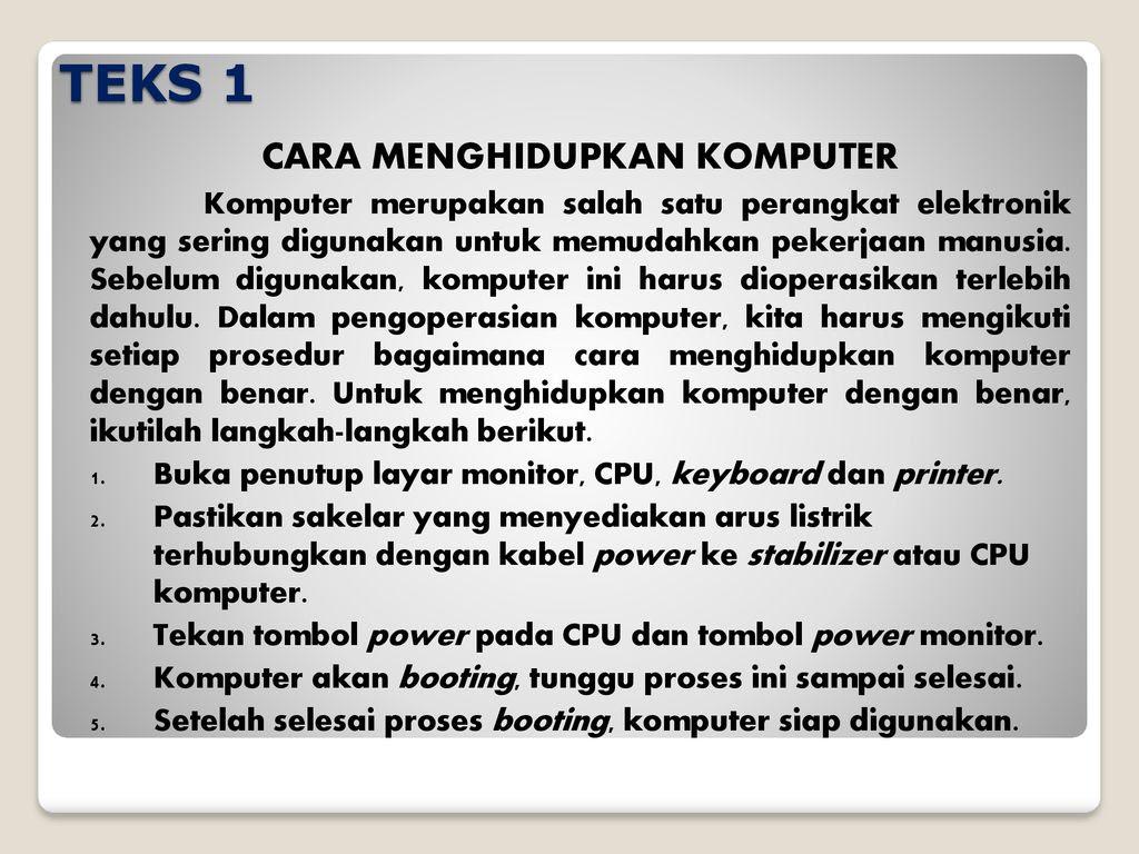 Struktur Teks Prosedur Cara Menghidupkan Komputer Berbagi Struktur