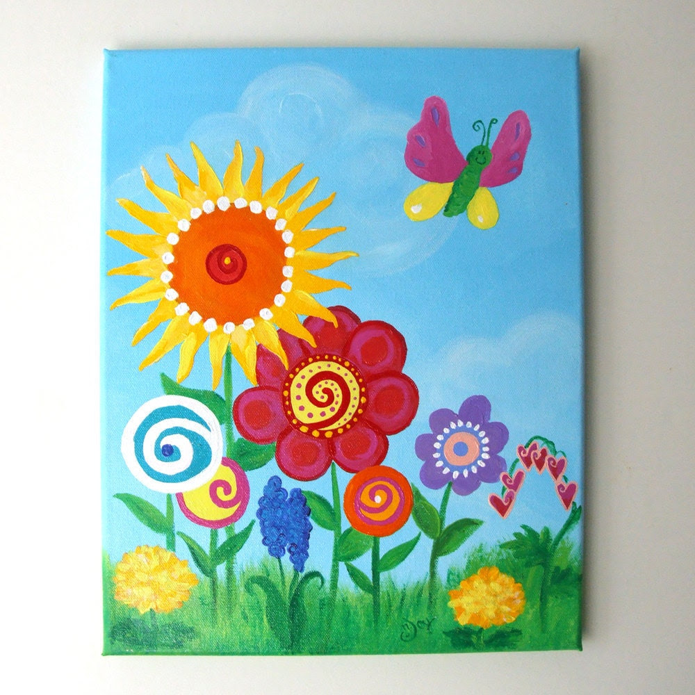 Girls Room Wall Art BUTTERFLY GARDEN 11x14 Canvas by nJoyArt