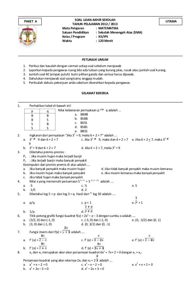 Hot Topic Soal Un Matematika Kelas Xii Ips