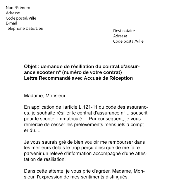 Modèle De Lettre De Résiliation Dassurance Mutuelle  Exemple de Lettre