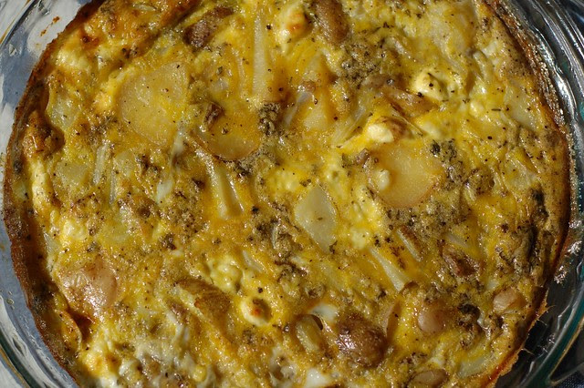 Frittata with chevre, new potatoes and herbs