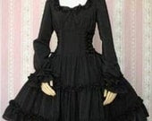 J275 Lady's lolita gothic black dress bell bottom sleeve victorian retro custom - angelssecret