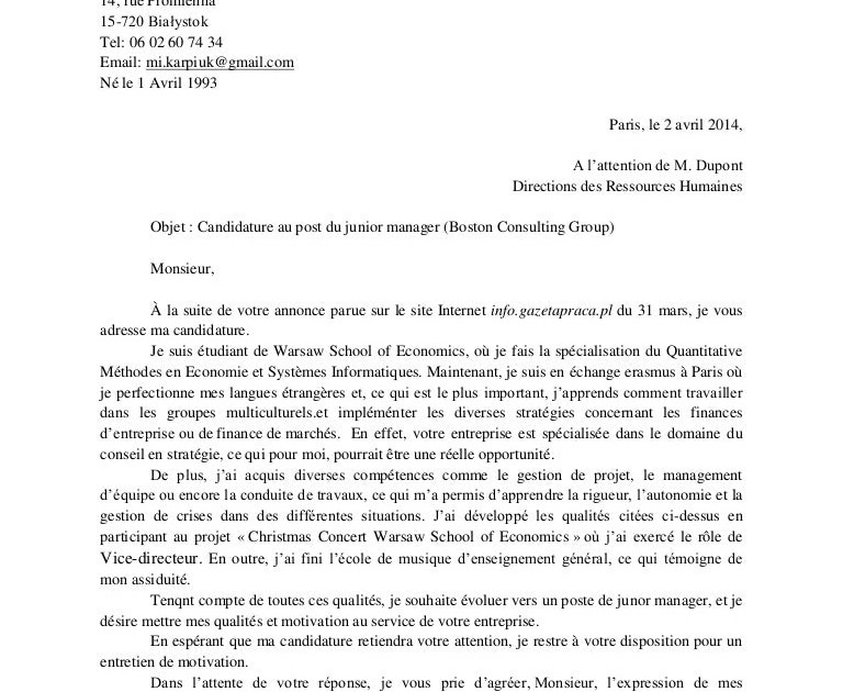 Lettre De Motivation Stage Vous Moi Nous Exemple  hinatapedia