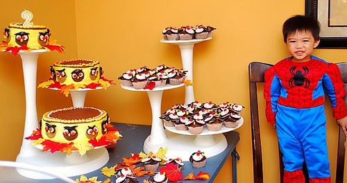 Tiered Owl Birthday Cake & Owl Oreo Cupcake Tower
