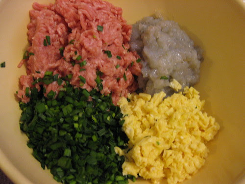 Pork chives shrimp egg dumplings