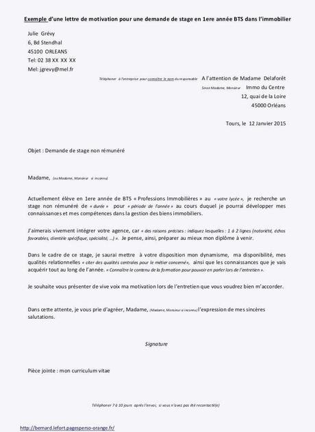 Exemple Lettre De Motivation Stage Agent Immobilier