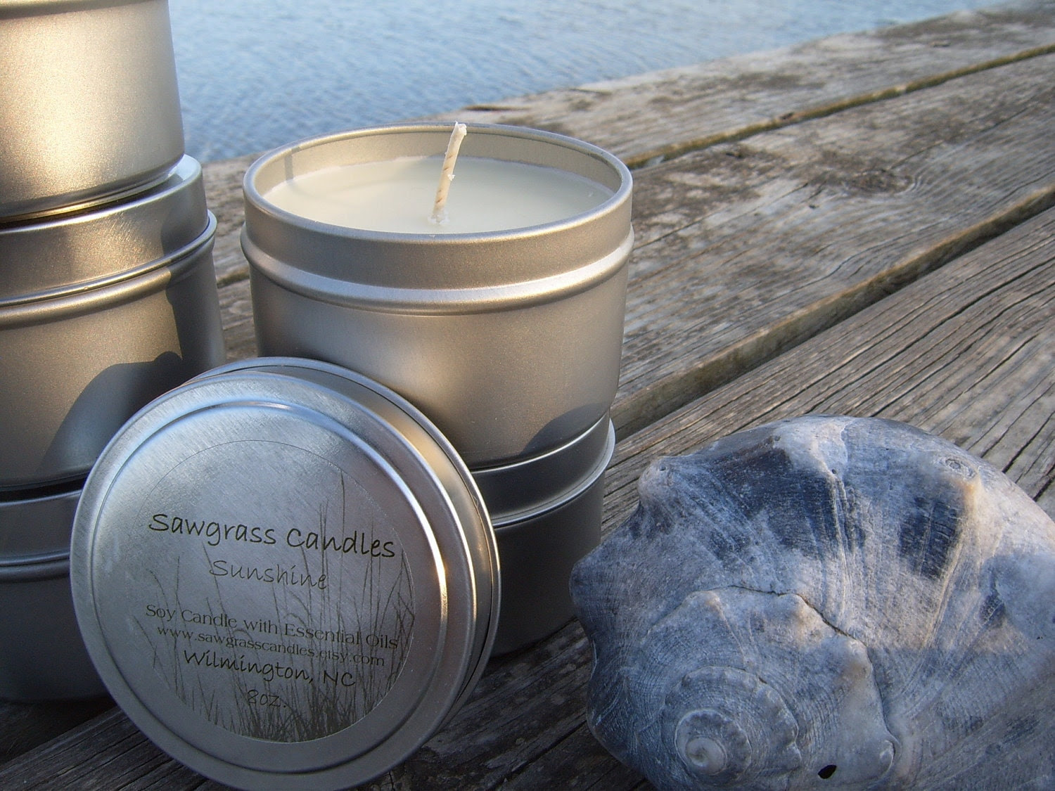 Sunshine - 6oz Soy Wax Candle in Travel Tin scented only with Essential Oils - sawgrasscandles