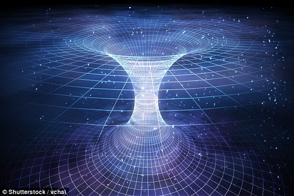 O espaço-tempo pode ser deformado e distorcido, embora seja necessária uma enorme quantidade de matéria ou energia para criar tais distorções. No caso do buraco de minhoca (impressão do artista), um atalho é feito pela deformação do tecido do espaço-tempoÂ