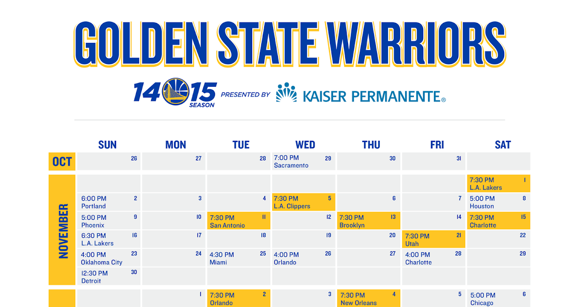 Golden State Warriors Games Schedule