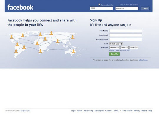 facebook login page