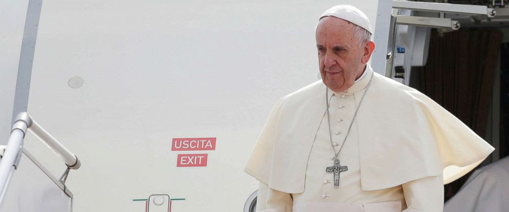 PHOTO: Pope Francis arrives at Yangon International Airport, Myanmar, on Nov. 27, 2017.