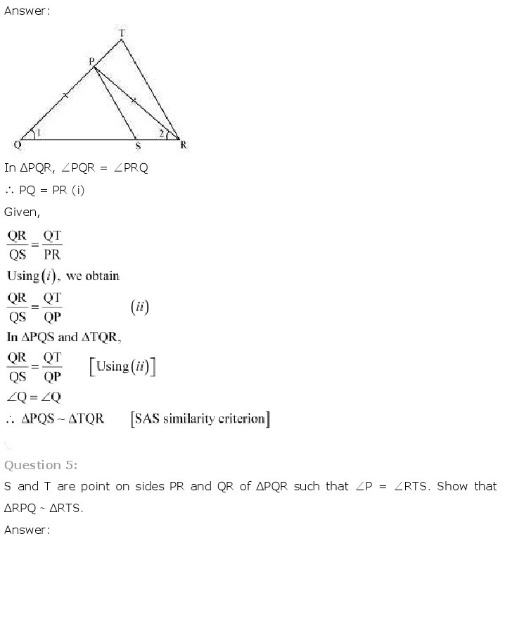NCERT Solutions for Class 10th Maths Chapter 6 - Triangles