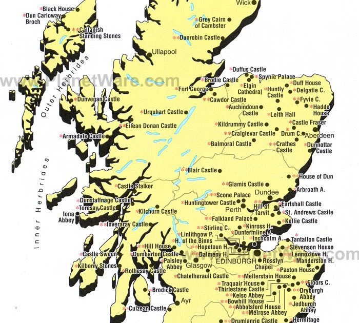 Map Of Castles In Scotland | Tourist Map Of English