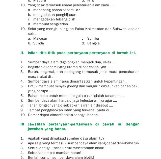 Contoh Soal Sumber Daya Alam