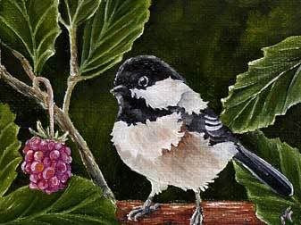 oil chickadee painting