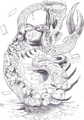 Lobster Claw Demons Biro Drawing