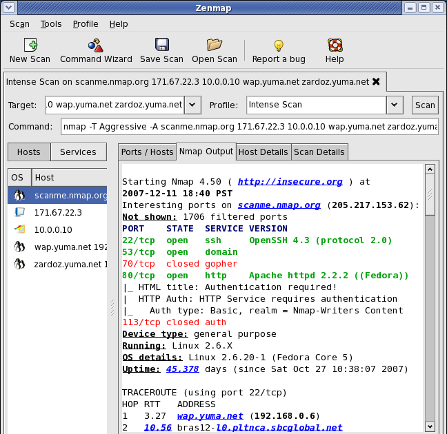 IT support: Nmap (Network Mapper) - network exploration or security auditing