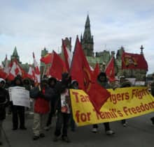 Police and protesters converged on Parliament Hill on Thursday as a demonstration supporting Tamils in Sri Lanka entered its third day.