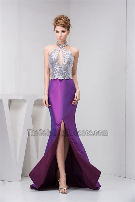 Gorgeous Halter Silver And Purple Mermaid Formal Prom Gorgeous Halter Silver And Purple Mermaid Formal Prom