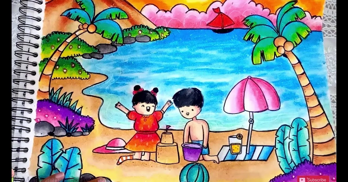 22 Mewarnai Gambar Pemandangan Pantai Mewarnai Menggambar