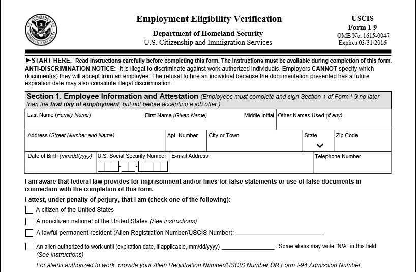 Blank Free Printable I 9 Form Printable Forms Free Online