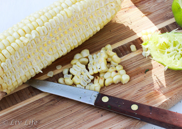 Grilled corn cut from the cob