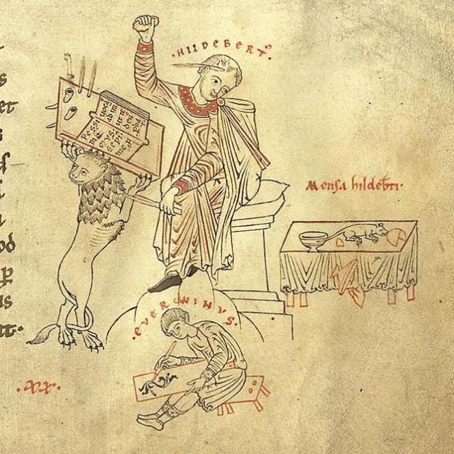 Hildebert distracted by a mouse. (© Prague, Capitular Library, codex A 21/1, fol. 153r)