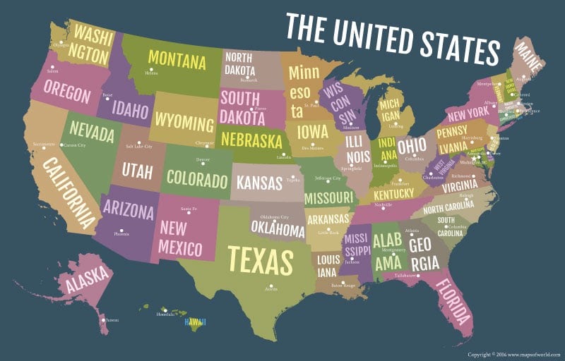 United States Map With State Names Capitals And Abbreviations