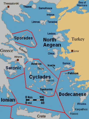 Island groups of the Aegean Sea, including the...