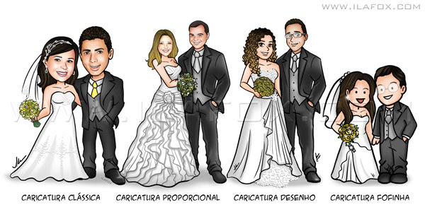 Estilo de Caricatura, caricatura proporcional, caricatura clássica, caricatura desenho, caricatura fofinha, caricatura para casais, caricatura para noivos, caricatura para crianças, caricatura para formandos, by ila fox