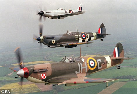Groundbreaking: RAF Spitfires such as these, above, were using super-fast fuel developed in the U.S. to win the Battle of Britain against German forces