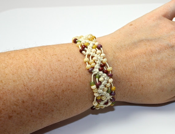 RESERVED - Sweepstakes Giveaway - Natural Hemp Lace Beaded Wave Bracelet - Earth Tones