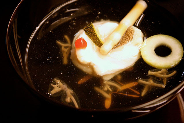 Soup - Ainame (green ling) with junsai, a summer delicacy
