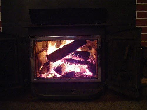 wood stove in action
