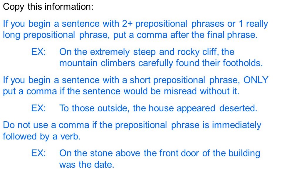 Mockinbirdhillcottage: Sentences With 2 Prepositional Phrases