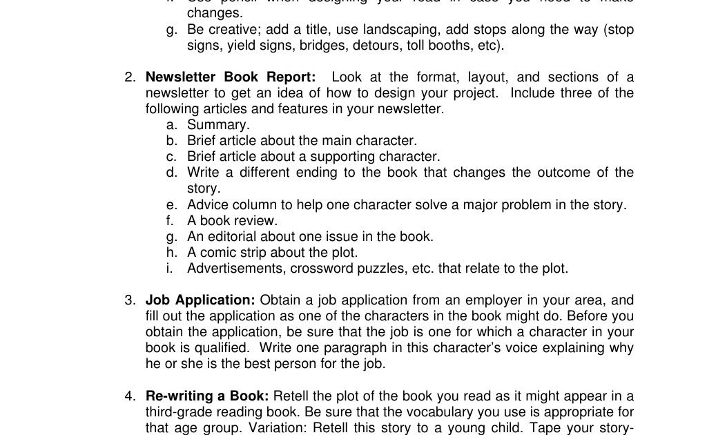 book report examples college level