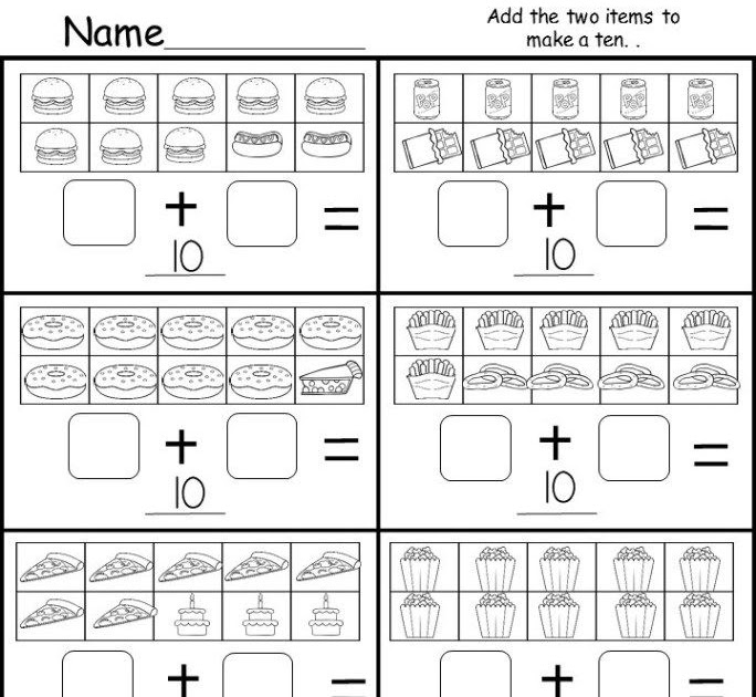 Ten Frame Addition Worksheets For Kindergarten - Brian Harrington's