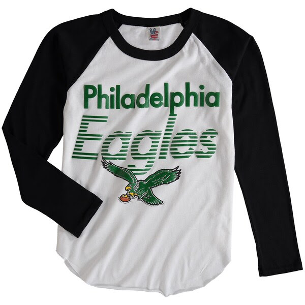 Philadelphia Eagles Junk Food Youth All American Long Sleeve Raglan TShirt White/Black Philadelphia Eagles Junk Food Youth All American Long Sleeve Raglan TShirt White/Black