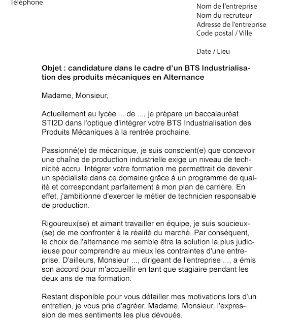 Lettre De Motivation LycÃ©e Bts Nrc  Ini Huruf f