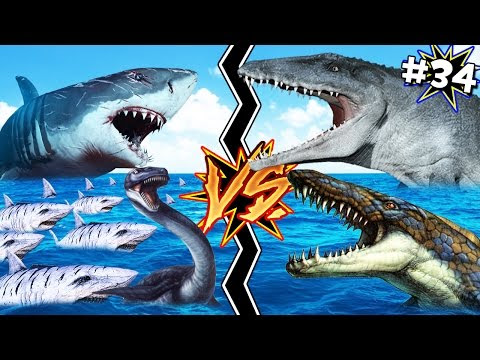 jurassic world mosasaurus vs megalodon