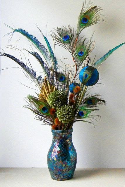 Artificial Flower Arrangement Peacock Feathers Mirror Vase Artificial Flower Arrangement Peacock Feathers Mirror Vase
