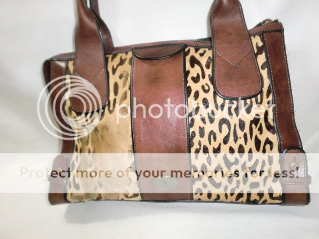 Leather Tote Bag: Fossil Brown Leather Leopard Print Tote Bag