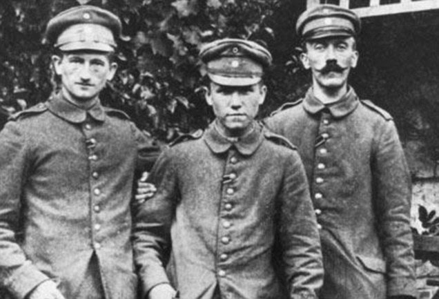 Hitler (pictured far right) and Hess were both deployed to the Flanders front in the fall of 1914, serving in what was known as the 'List Regiment' until 1918