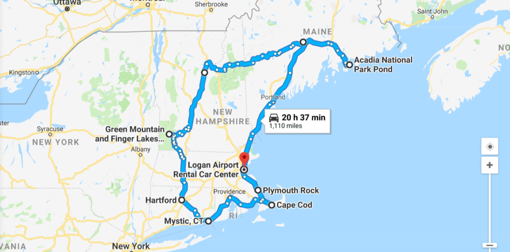 New England Road Trip Trip Planner Map