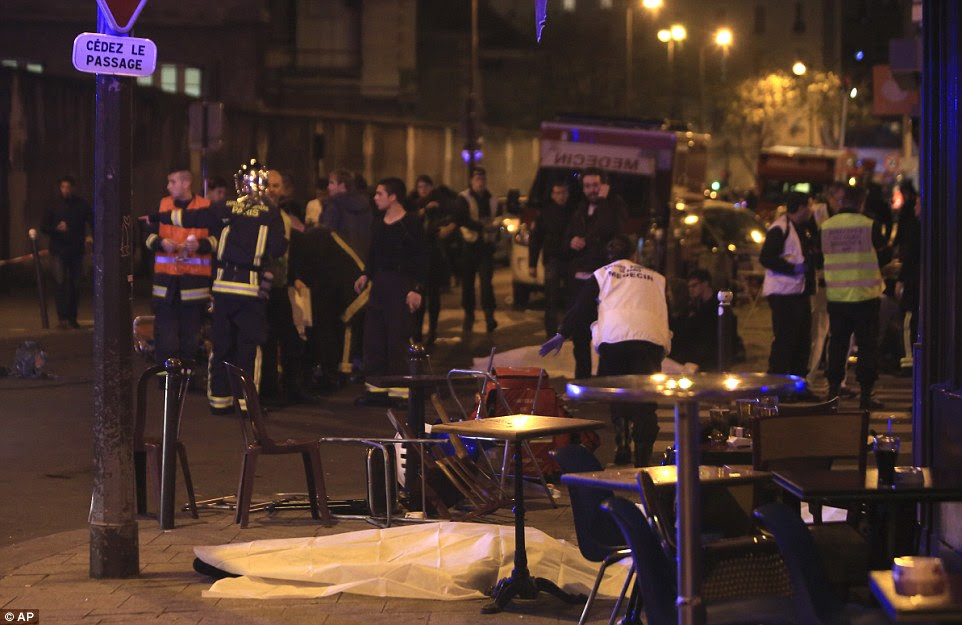 At least 11 people were killed in the restaurant, close to where the Charlie Hebdo shootings occurred in January, and another 15 killed in the theatre