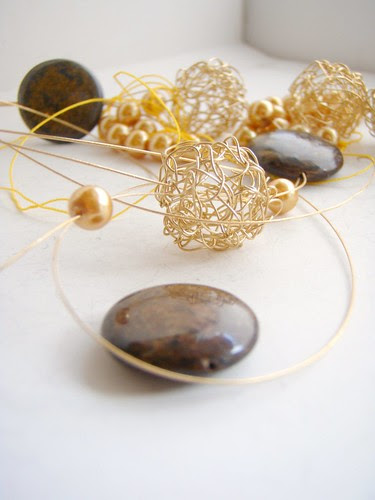 bronzite and gold wire beads