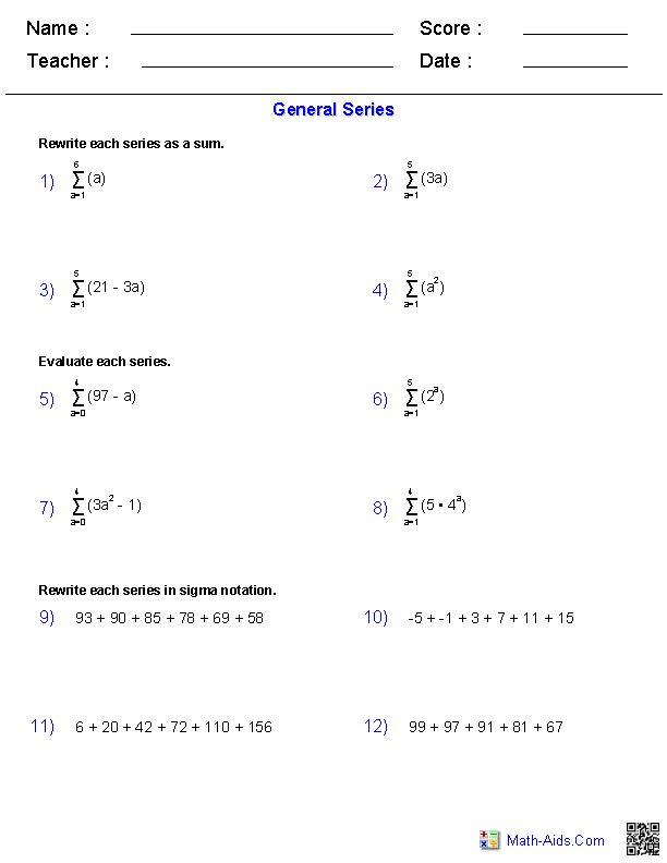 Arithmetic Sequences Worksheet Answer Key