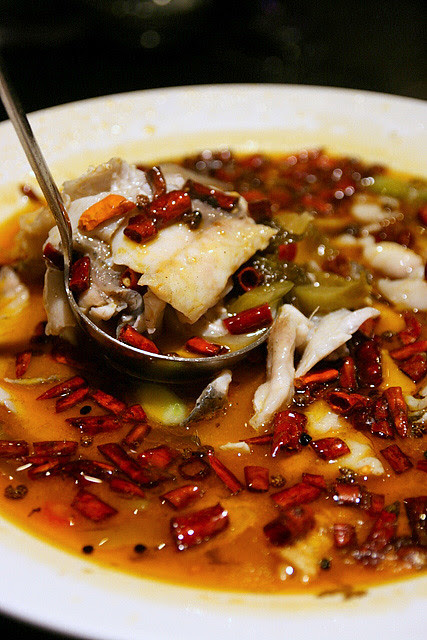 Poached Sea Bass with Pickled Cabbage in Fish Stock
