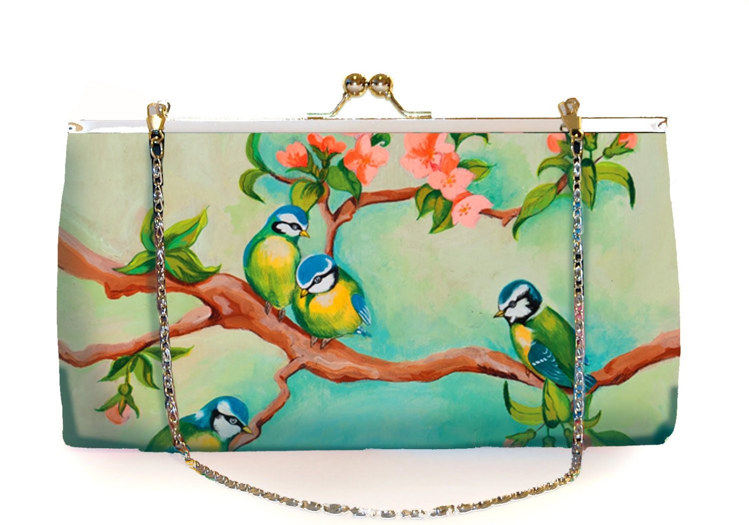 Clutch Large, party-ready, flowers, birds - WoodyEllen Clutch Large, party-ready, flowers, birds - WoodyEllen