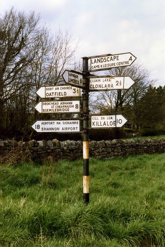 Co.Clare Fingerpost - signpost, Ireland April 1989